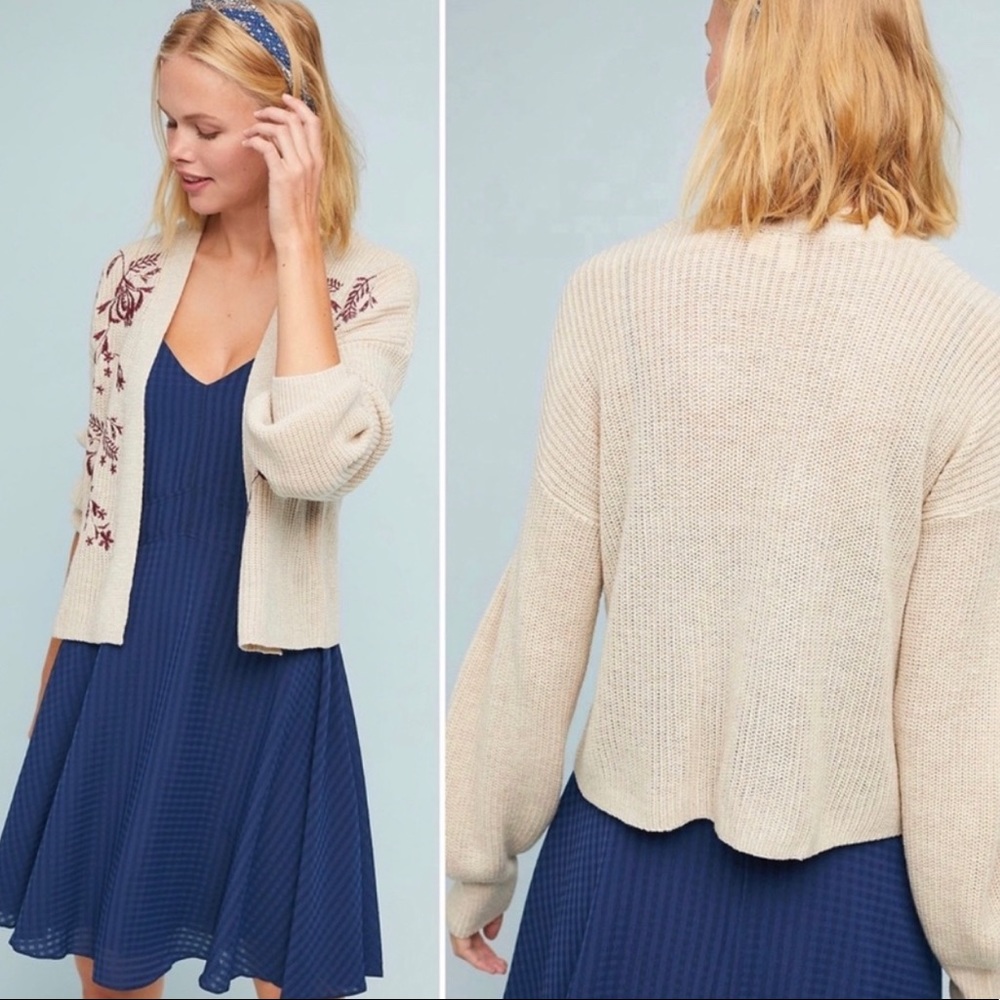 *Anthropologie Moth Embroidered Cardigan